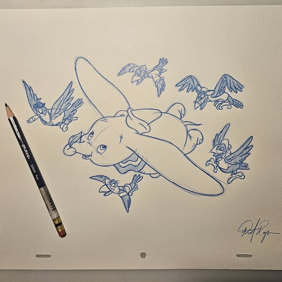 Disney Dumbo with Crows Drawing/Sketch animation art handmade signed - Picture 6 of 6